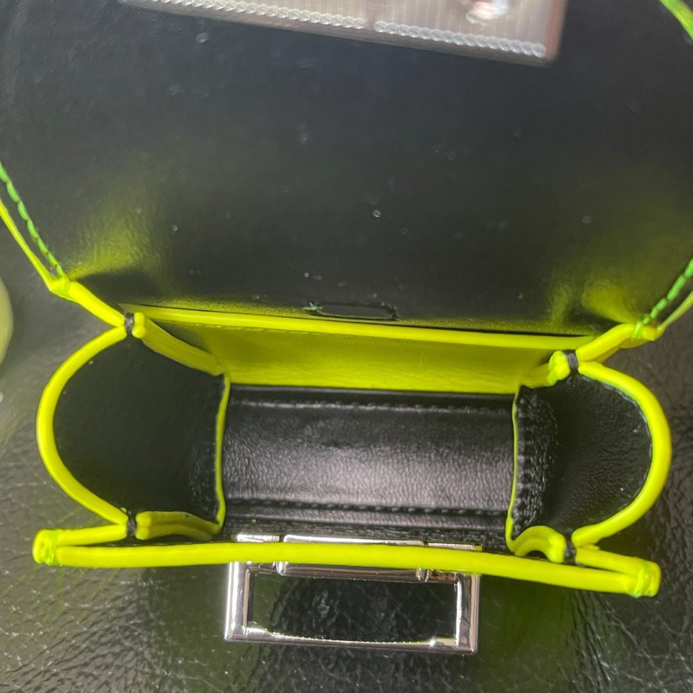 MSGM Mini Clic Leather Crossbody Bag  Neon Yellow - Picture 6 of 7
